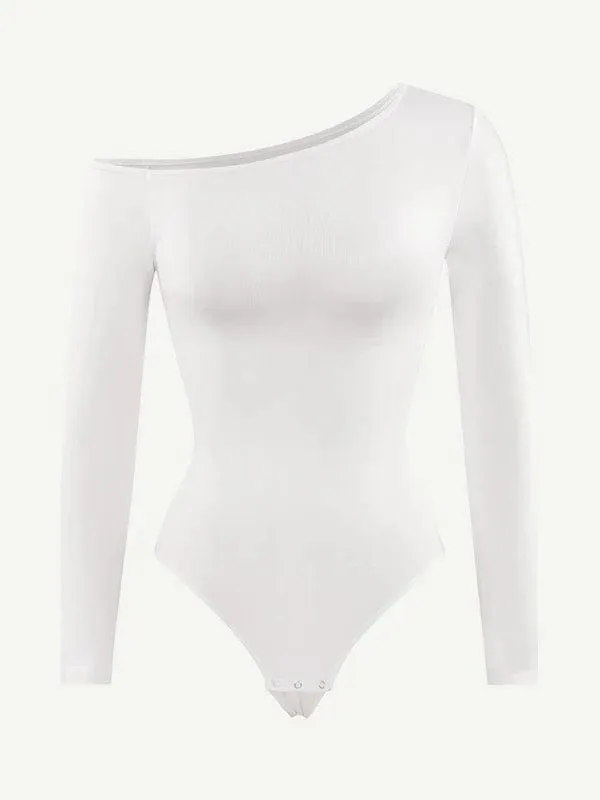 Long Sleeve One Shoulder Shapewear Thong  Bodysuit