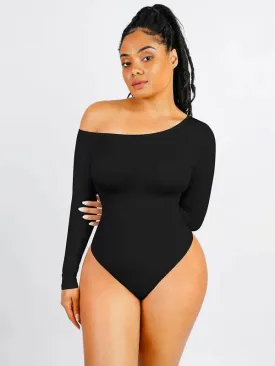 Long Sleeve One Shoulder Shapewear Thong  Bodysuit