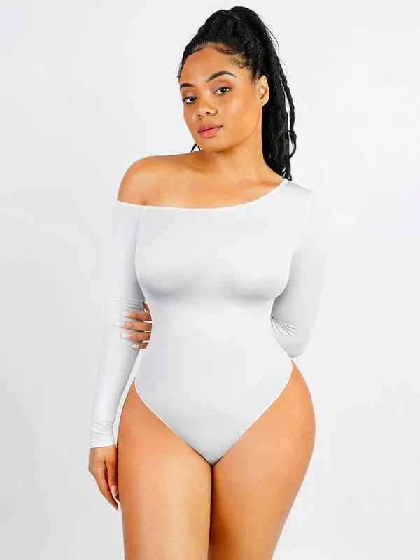 Long Sleeve One Shoulder Shapewear Thong  Bodysuit
