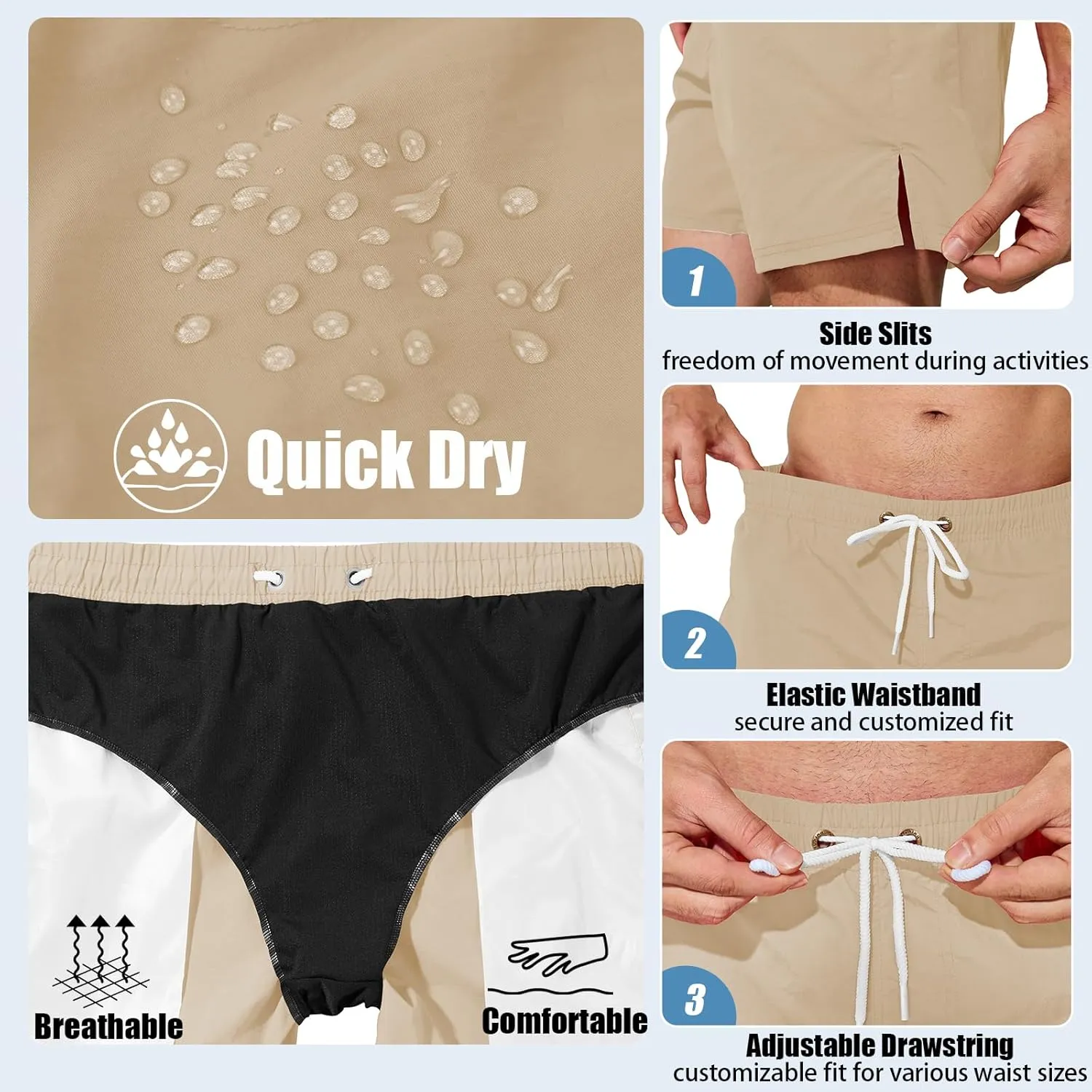 Mens Swim Trunks 5 inch Quick Dry Swim Shorts with Mesh Lining Beach Board Shorts Swimwear Bathing Suit