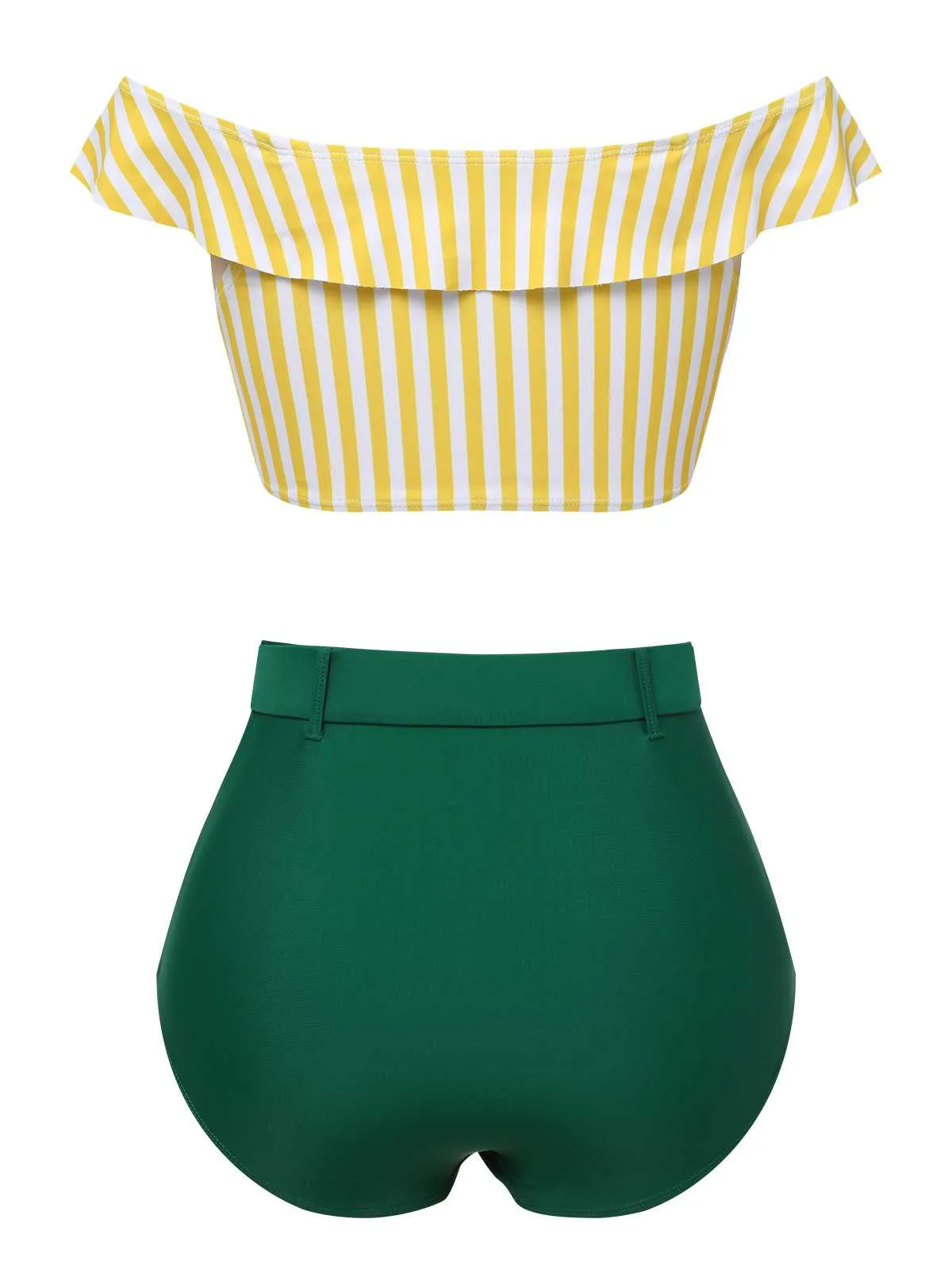 Multicolor 1930s Off-Shoulder Stripes Swimsuit