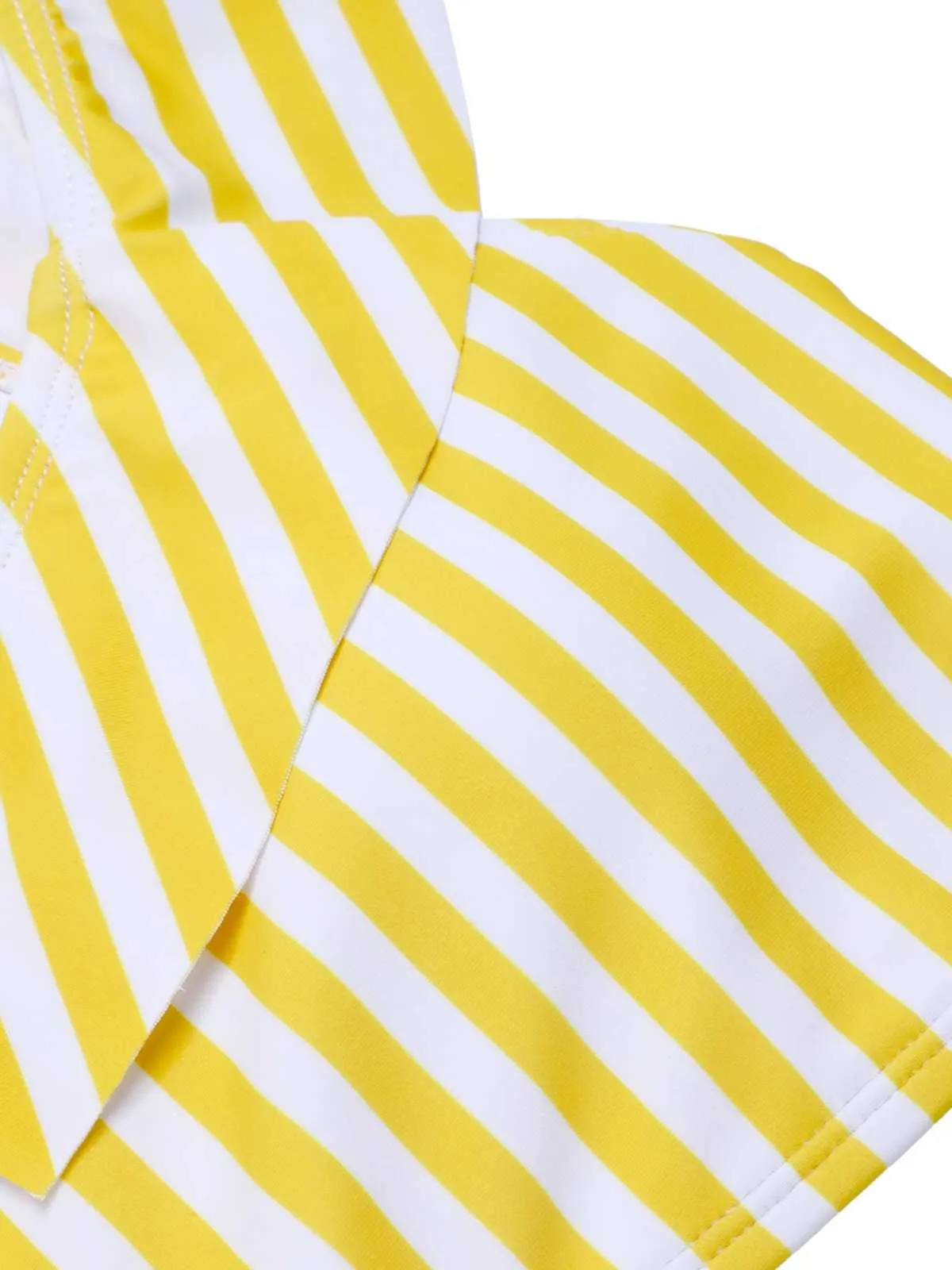 Multicolor 1930s Off-Shoulder Stripes Swimsuit