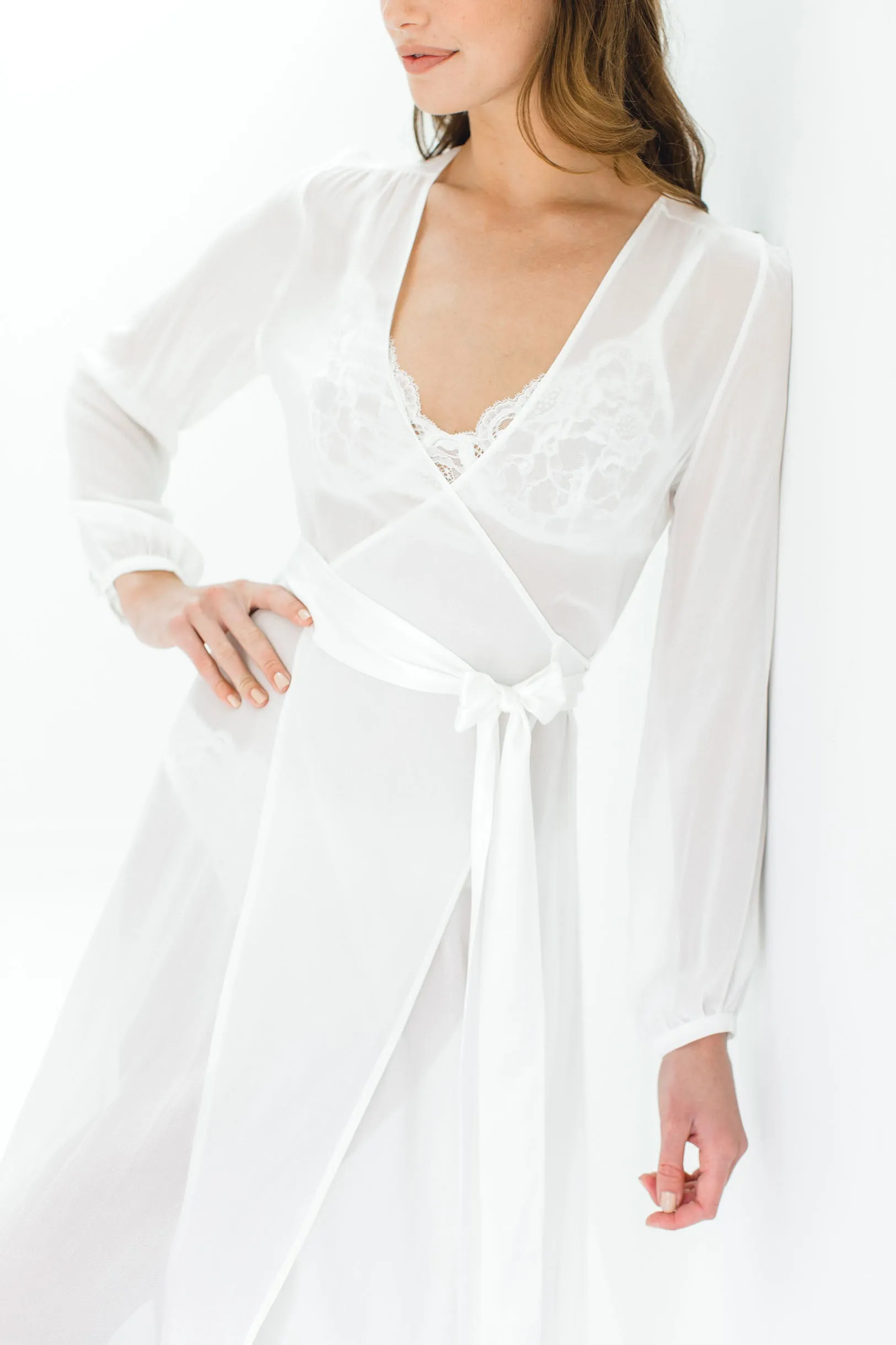 Nina Silk Chiffon Wrap Robe in Ivory