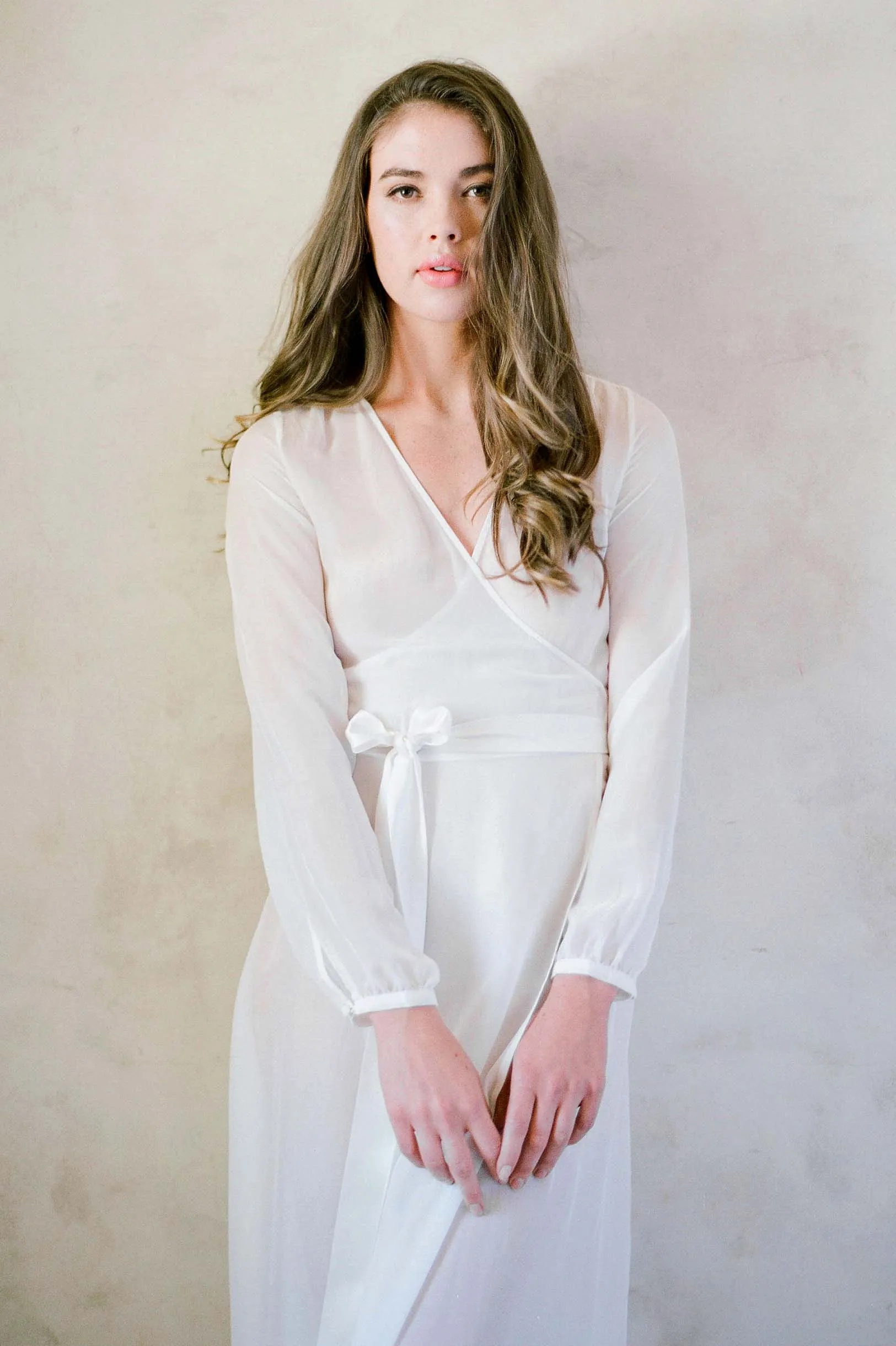 Nina Silk Chiffon Wrap Robe in Ivory