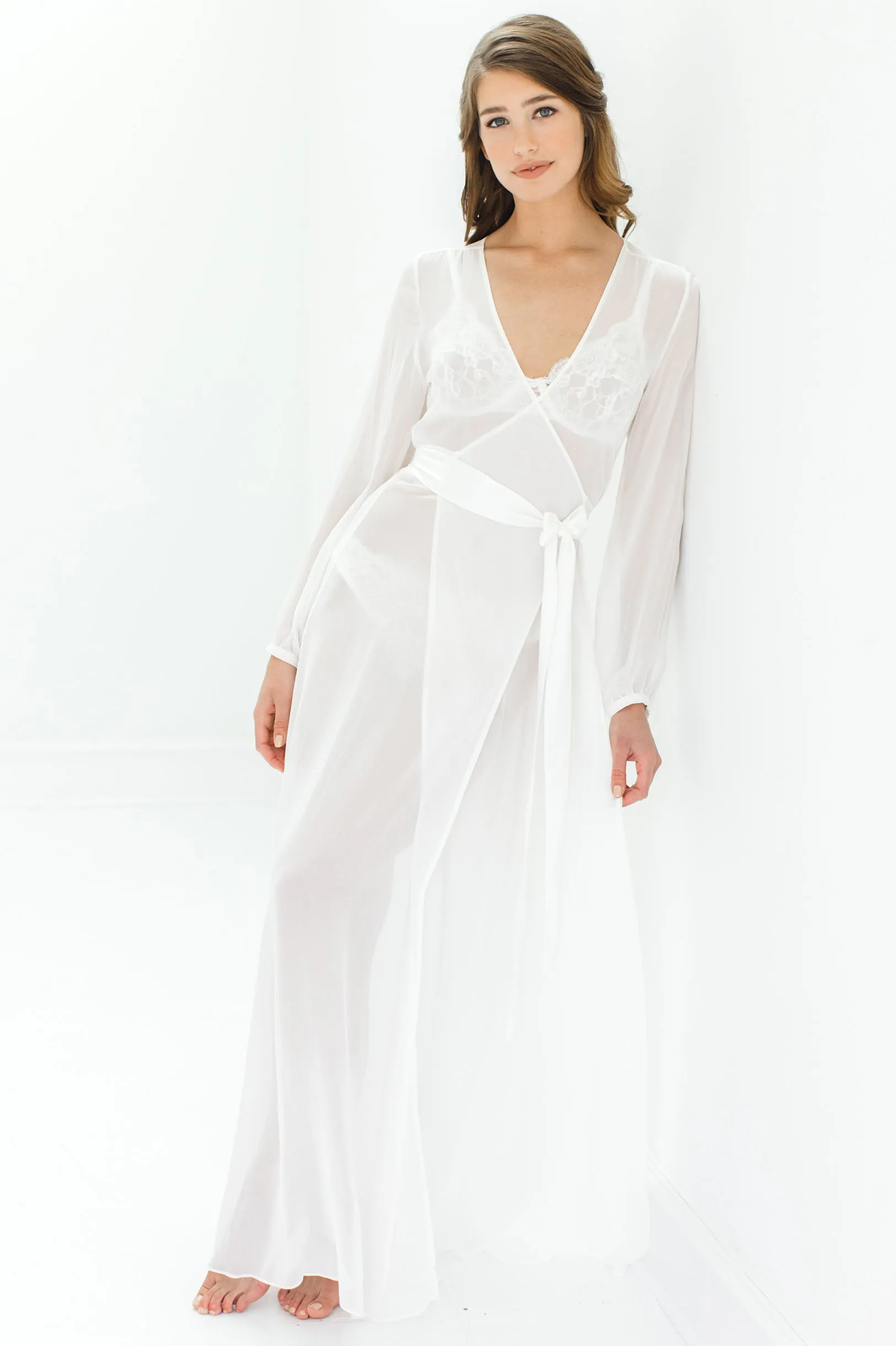 Nina Silk Chiffon Wrap Robe in Ivory