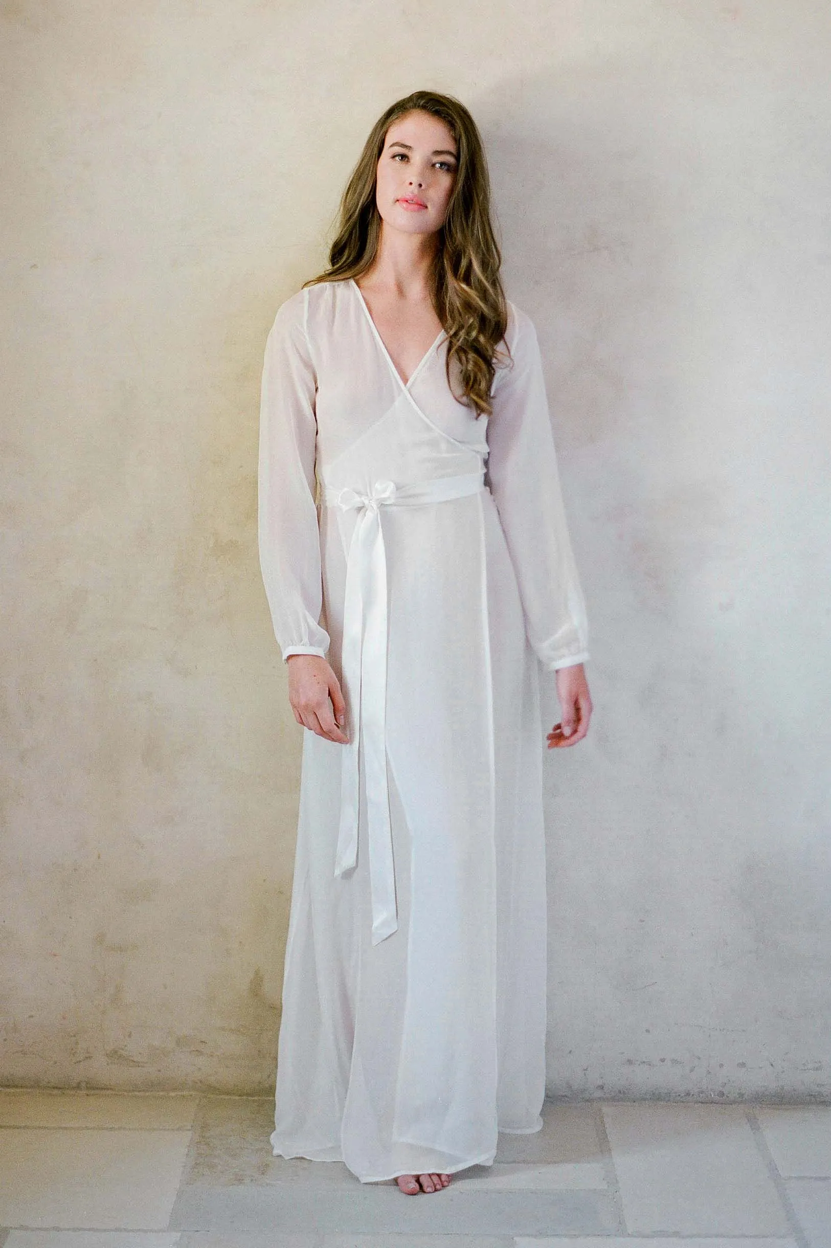 Nina Silk Chiffon Wrap Robe in Ivory
