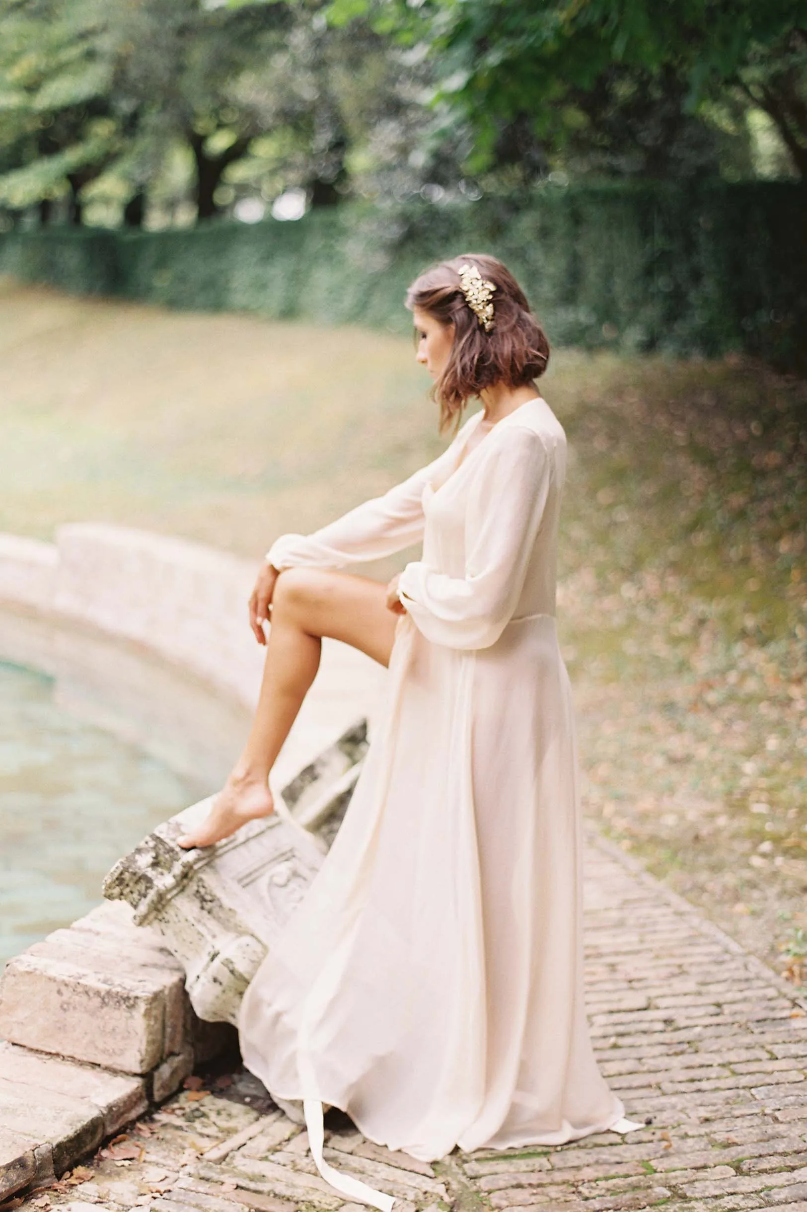 Nina Silk Chiffon Wrap Robe in Ivory