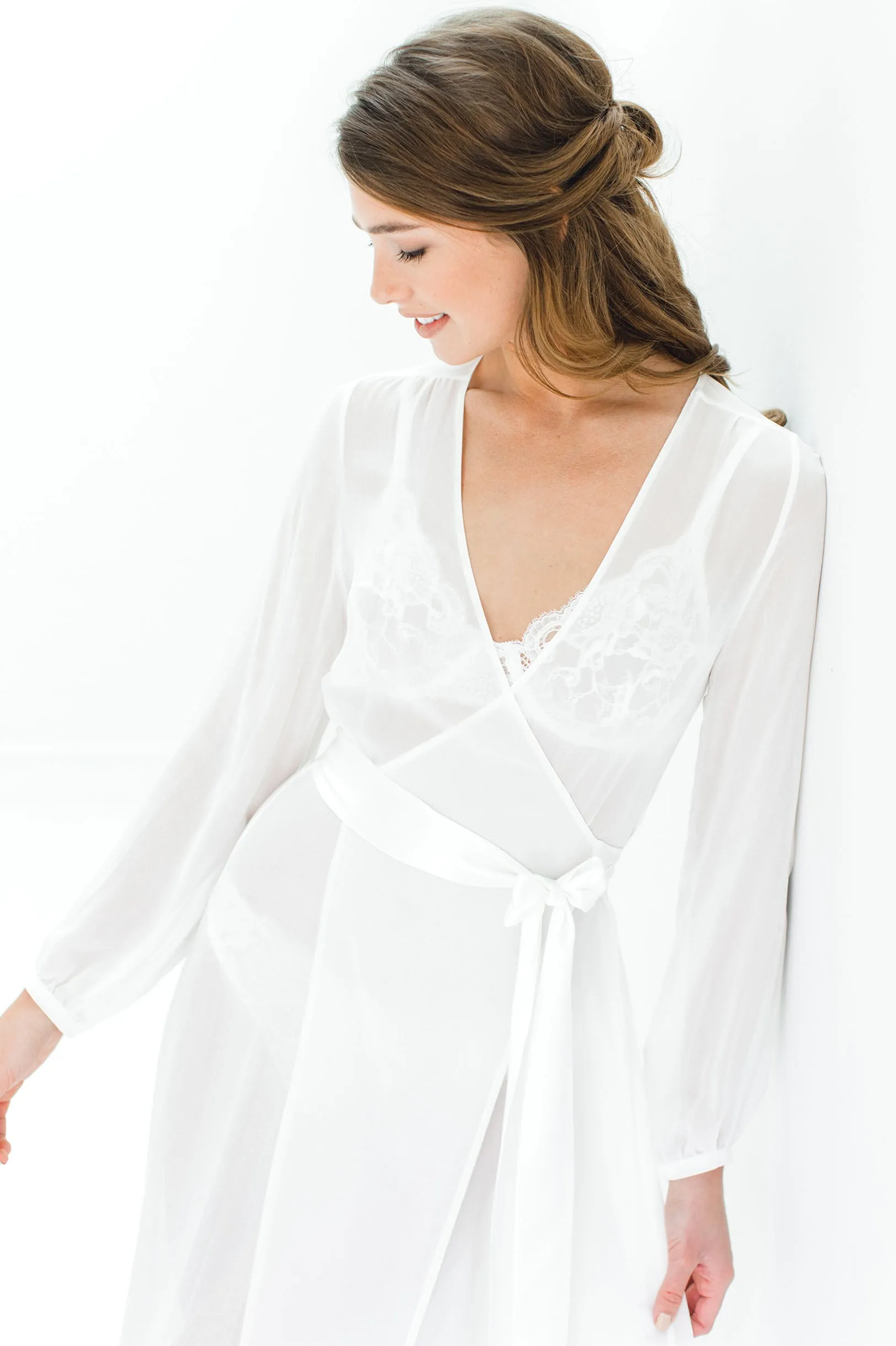 Nina Silk Chiffon Wrap Robe in Ivory