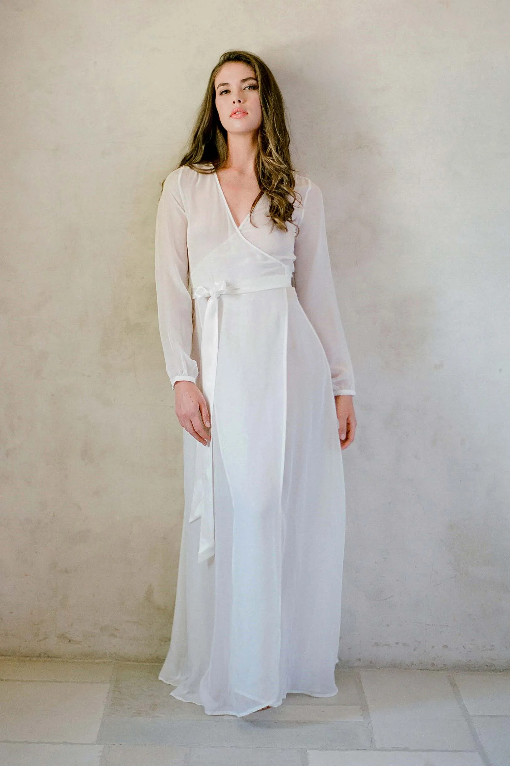 Nina Silk Chiffon Wrap Robe in Ivory