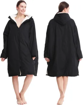 Oksun Waterproof Swim Parka, Windproof Surf Poncho Warm Coat, Recycled Fabric Water Resistent Oversized Sherpa Lining Jacket