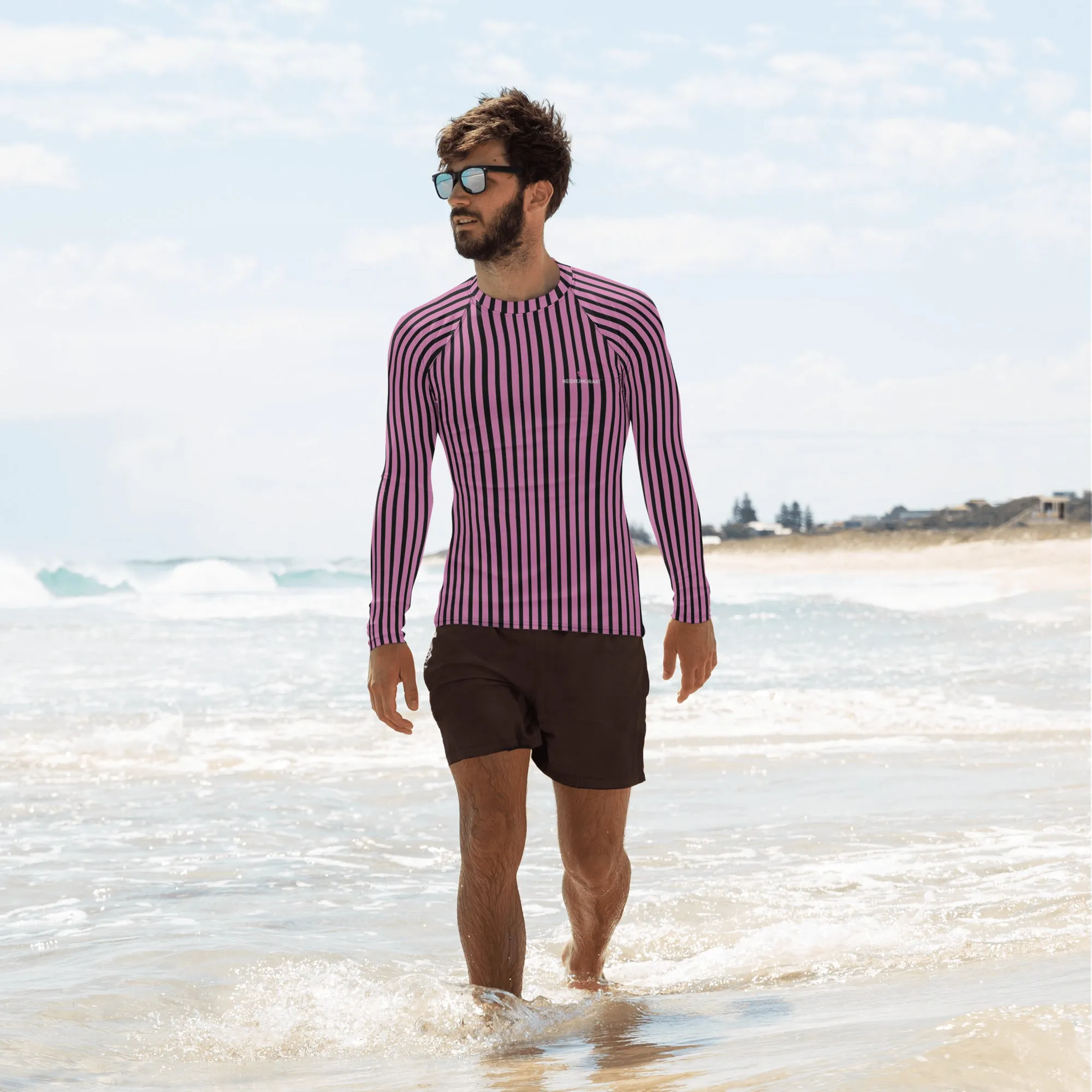 Pink Stripes Men's Top, Best Men's Rash Guard