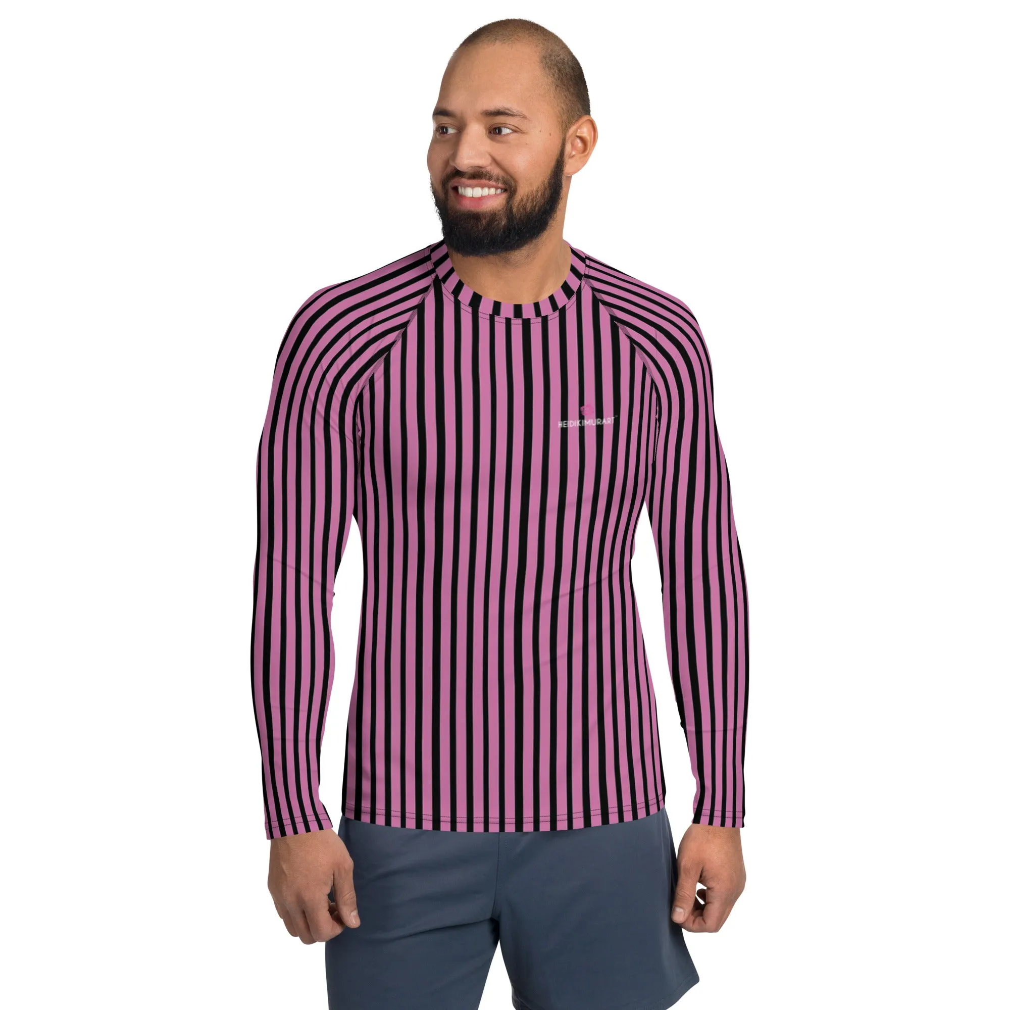 Pink Stripes Men's Top, Best Men's Rash Guard