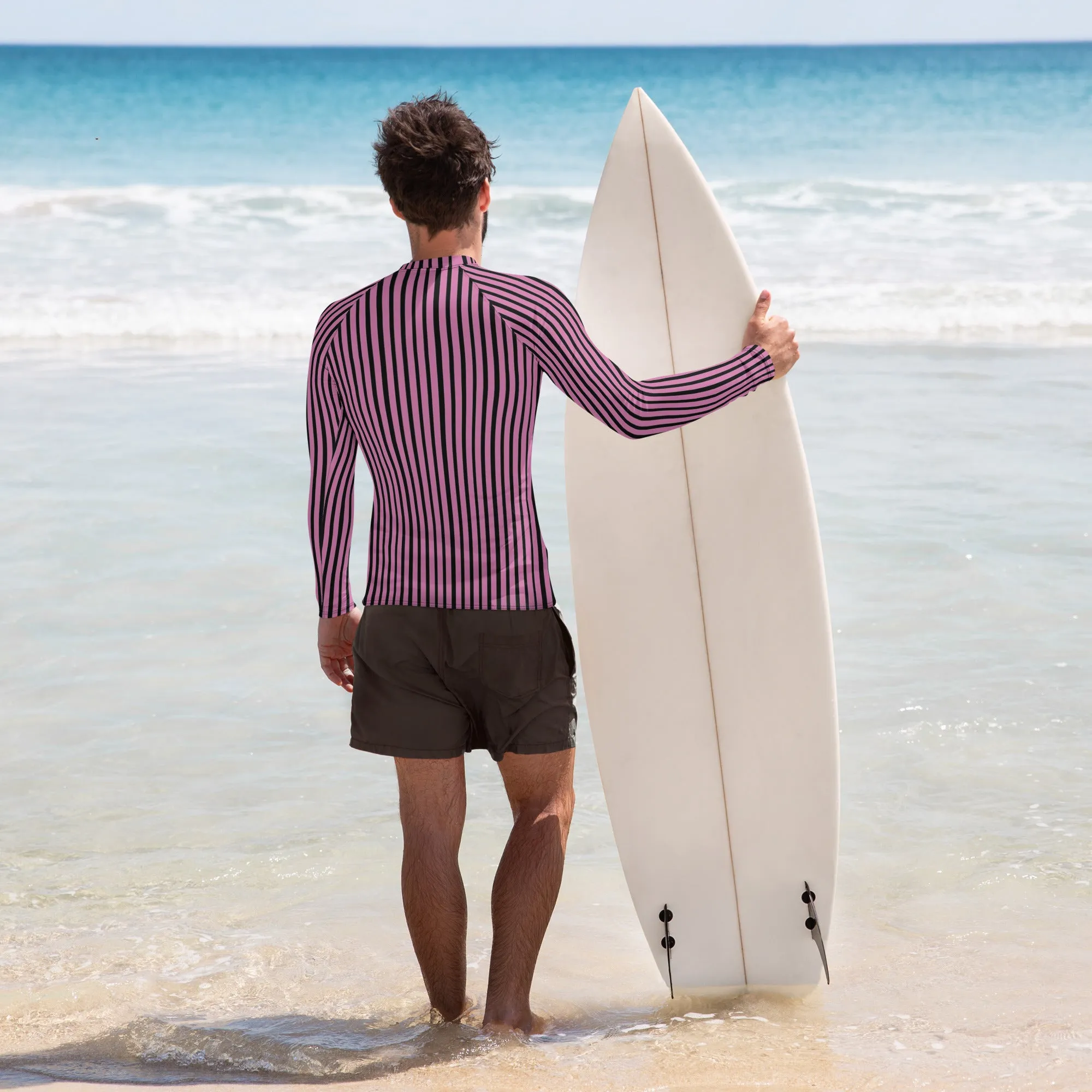 Pink Stripes Men's Top, Best Men's Rash Guard