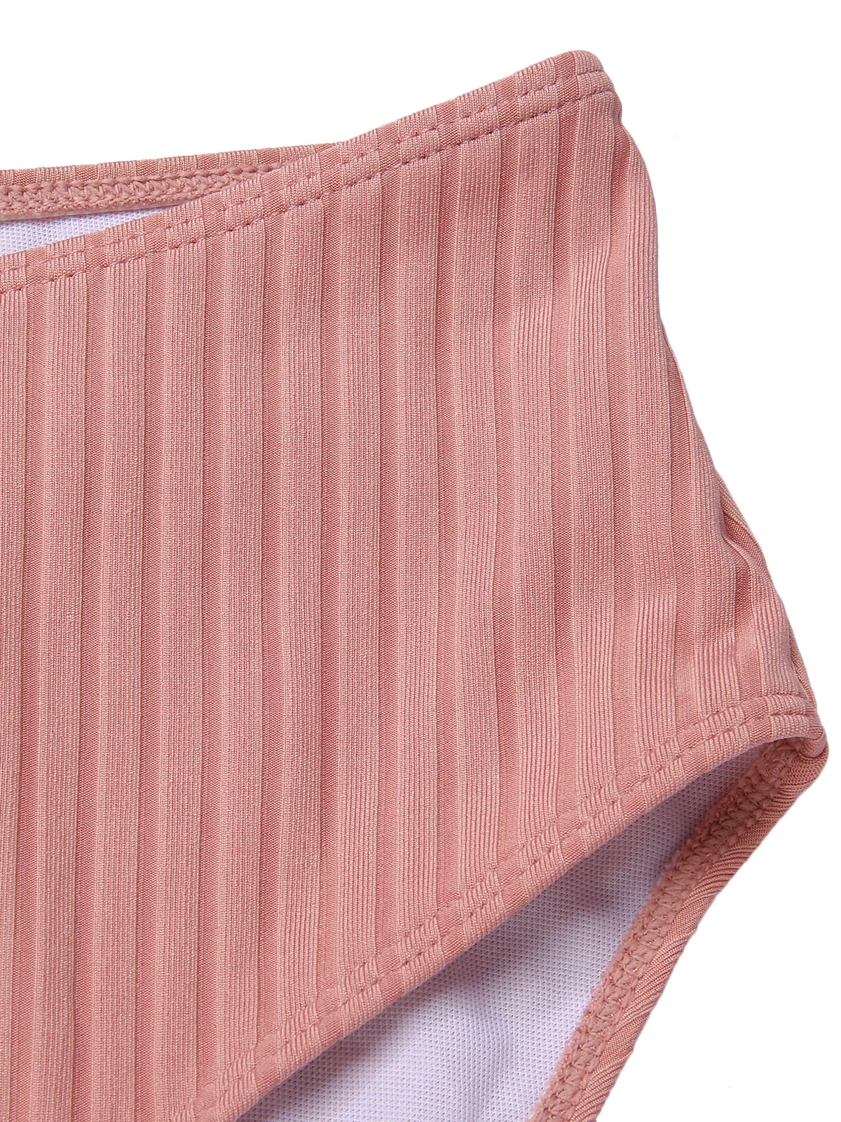 [Plus Size] Pink 1950s Solid Pleated Bikini Set