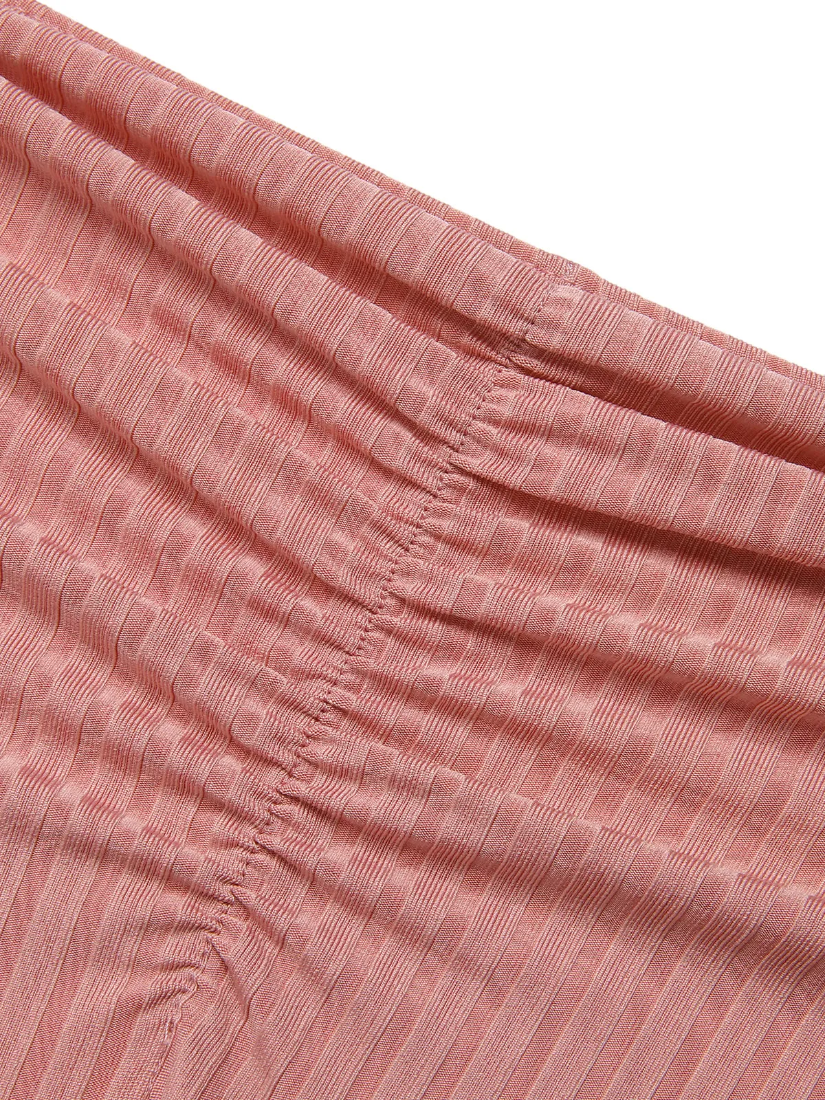 [Plus Size] Pink 1950s Solid Pleated Bikini Set