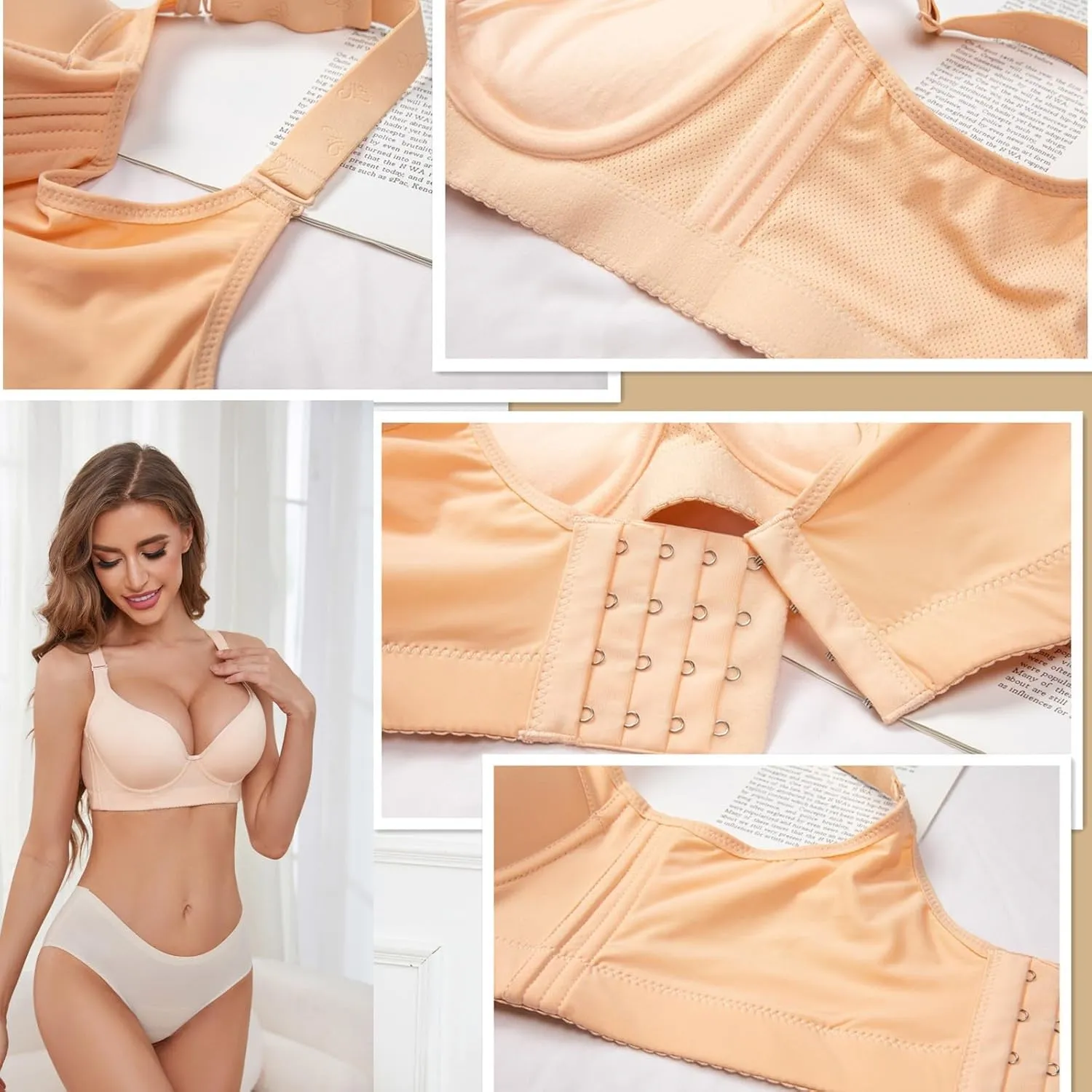 Plus Size Push Up Bra for Women Hide Back Fat Smoothing Bra Seamless Underwire T-Shirt Bra