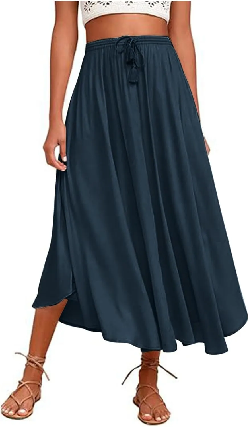 PTOLOCIF Maxi Skirts for Women High Waitsed Long Skirts Flowy Summer Skirt a Line Elastic Beach Party Dress Trendy Outfits