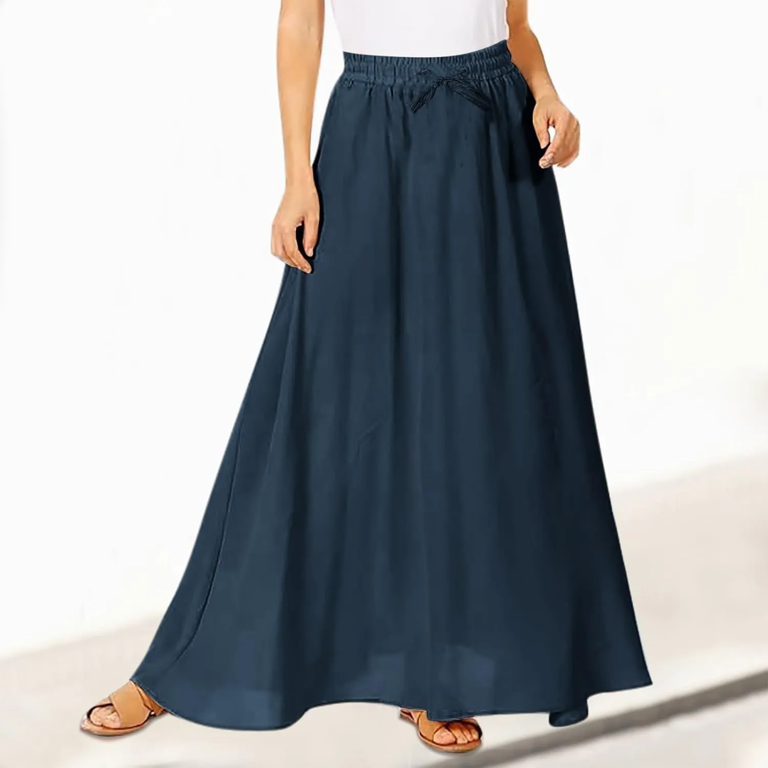 PTOLOCIF Maxi Skirts for Women High Waitsed Long Skirts Flowy Summer Skirt a Line Elastic Beach Party Dress Trendy Outfits