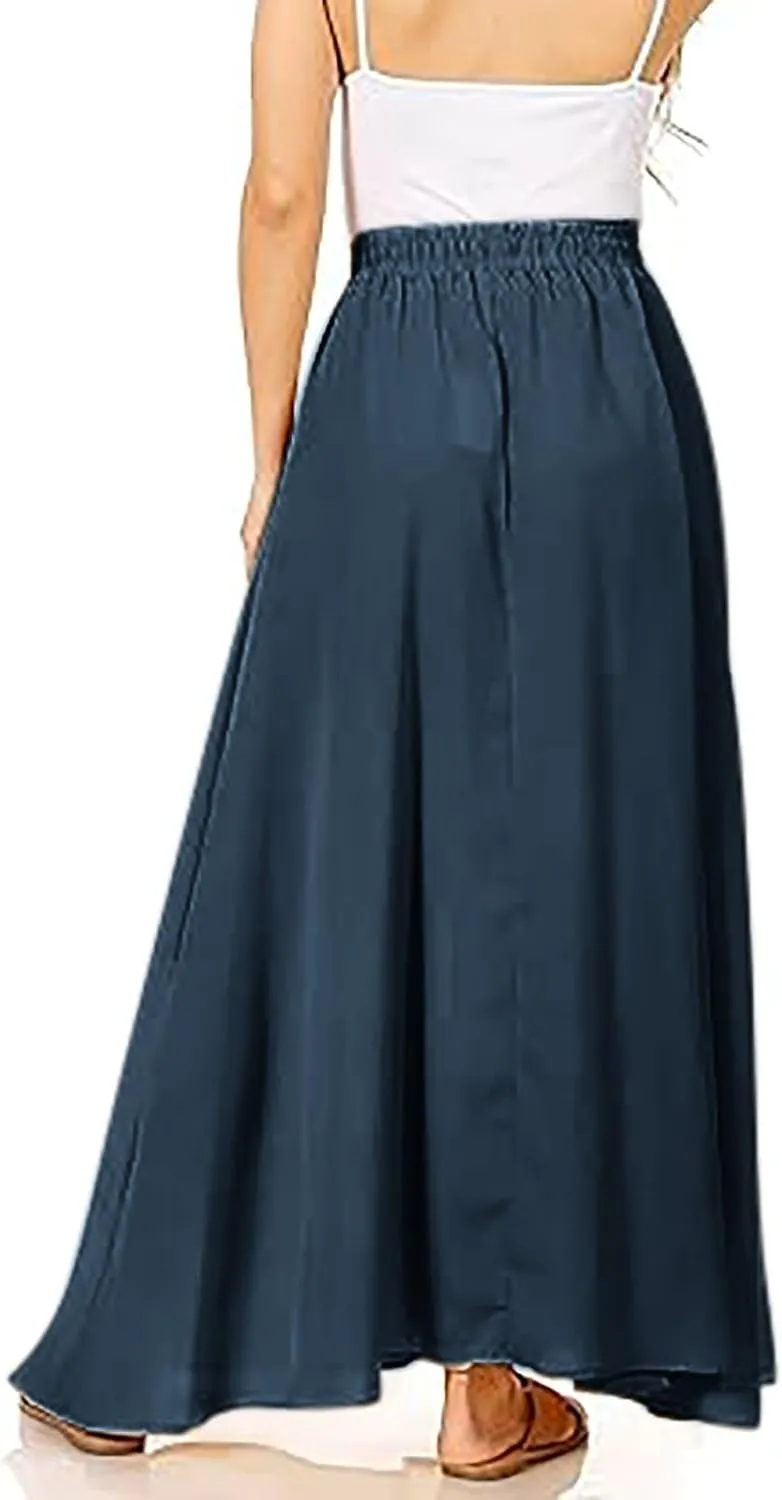 PTOLOCIF Maxi Skirts for Women High Waitsed Long Skirts Flowy Summer Skirt a Line Elastic Beach Party Dress Trendy Outfits