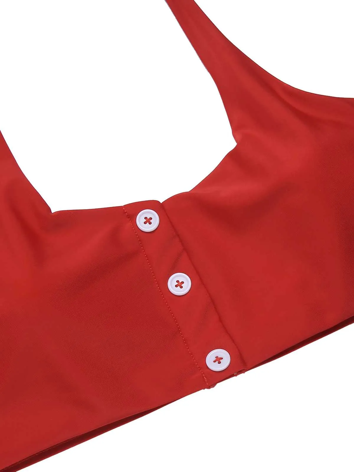 Red 1950s Halter Plaids Swimsuit