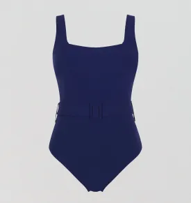 Square neck belted one piece [Navy]
