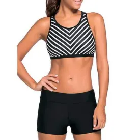 Striped Board Shorts Sports Racerback Tankini Beachwear