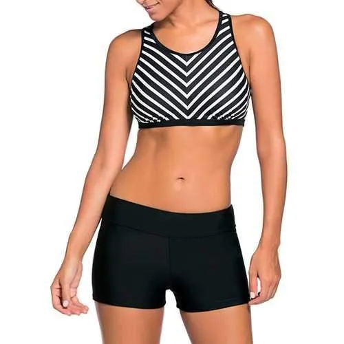 Striped Board Shorts Sports Racerback Tankini Beachwear