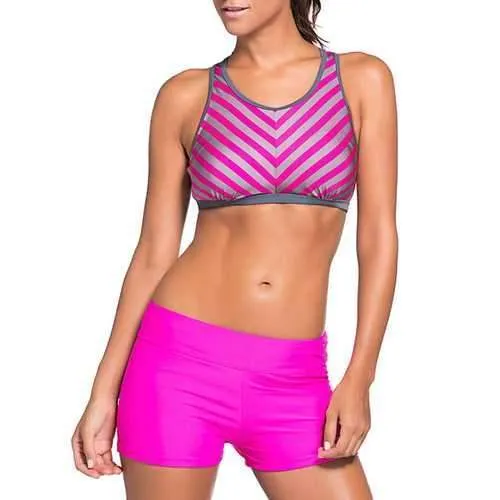 Striped Board Shorts Sports Racerback Tankini Beachwear
