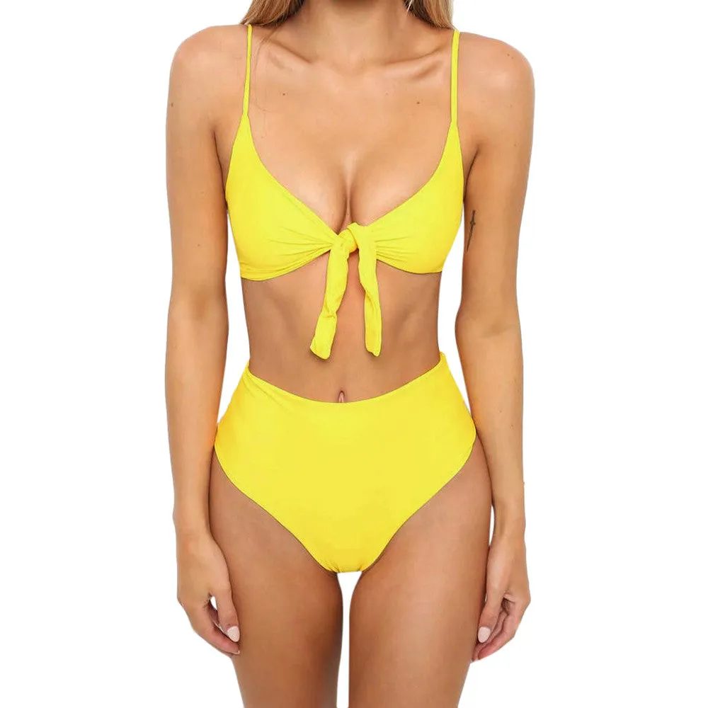 Tie front 2 piece bikini swimsuit