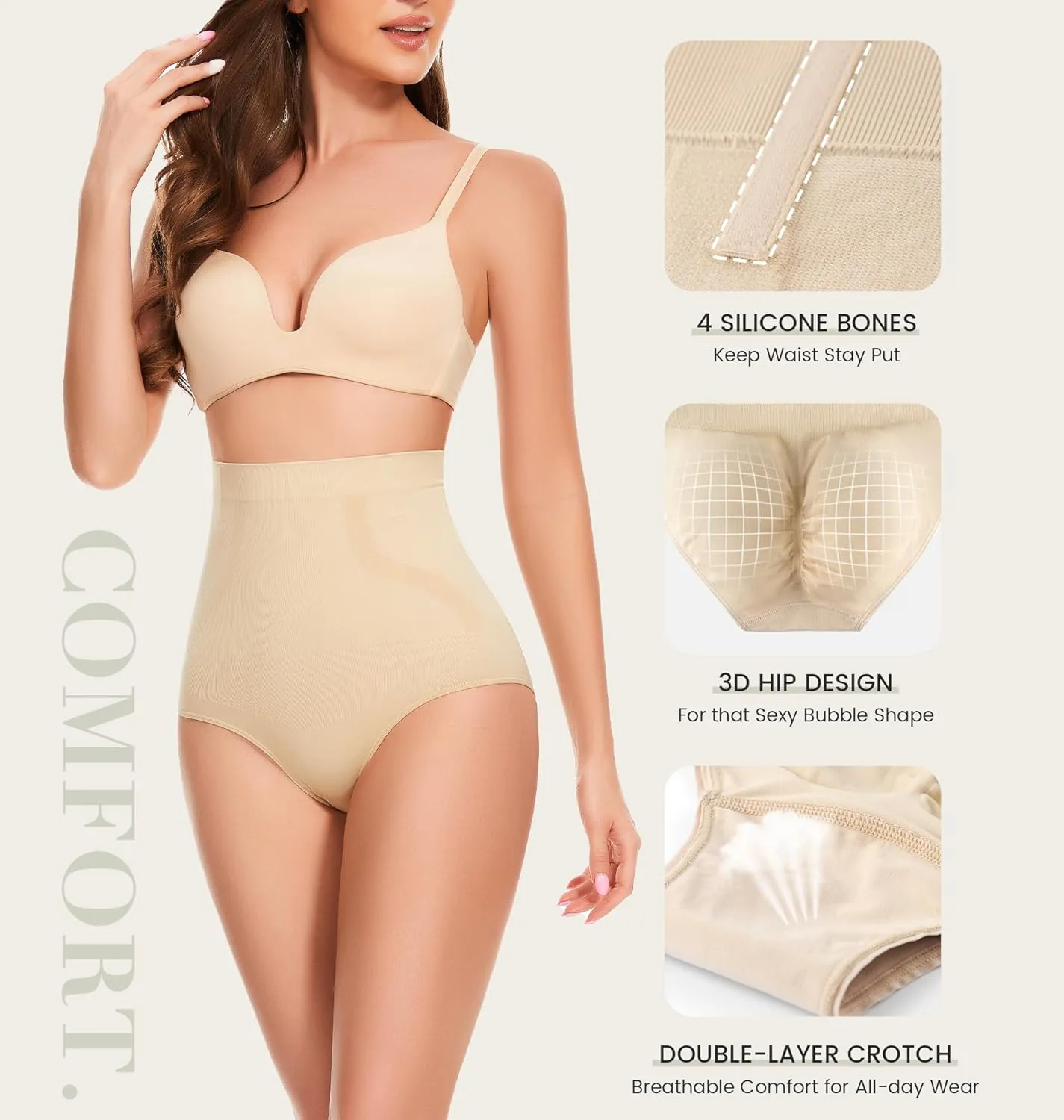 Tummy Control Underwear - High Waisted Body Shaper Panties Seamless Shapewear Compression Briefs for Women