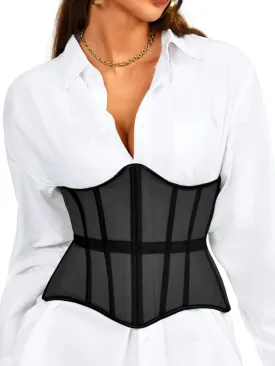 Underbust Corset Belt for Women, Mesh Lace-Up Boned Waist Cincher, Shapewear for Weddings & Going Out