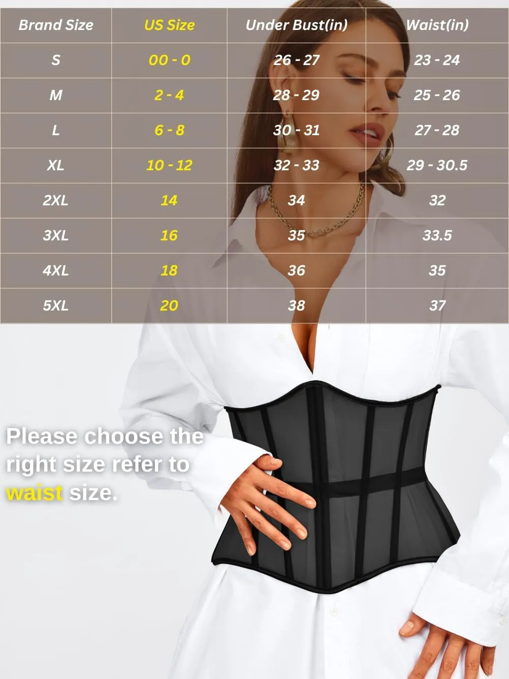 Underbust Corset Belt for Women, Mesh Lace-Up Boned Waist Cincher, Shapewear for Weddings & Going Out