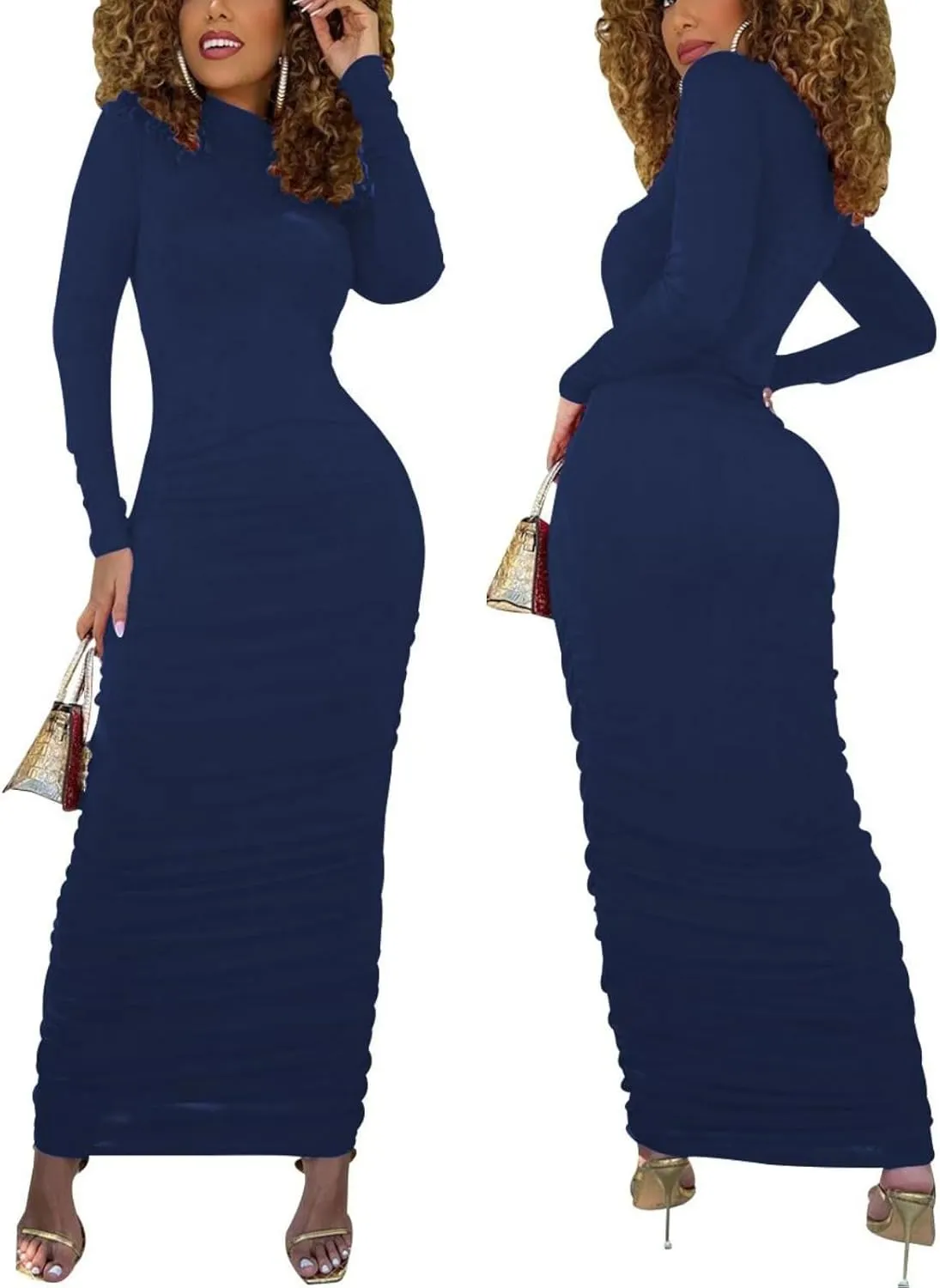 Women's Bodycon Maxi Long Dress Elegant Long Sleeve Stretchy Dresses Club Outfit