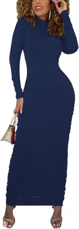 Women's Bodycon Maxi Long Dress Elegant Long Sleeve Stretchy Dresses Club Outfit