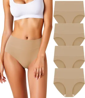 Women's Seamless Underwear High Waisted Tummy Control No Show Panties Full Coverage Stretch Briefs 4 Pack