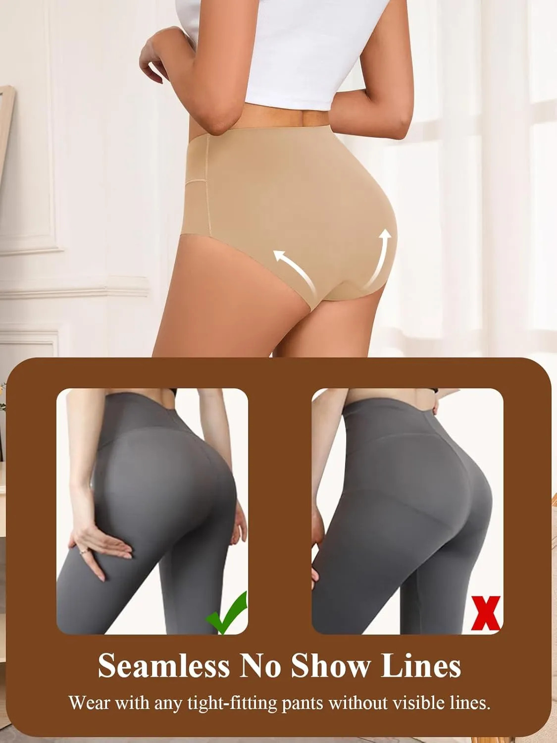 Women's Seamless Underwear High Waisted Tummy Control No Show Panties Full Coverage Stretch Briefs 4 Pack